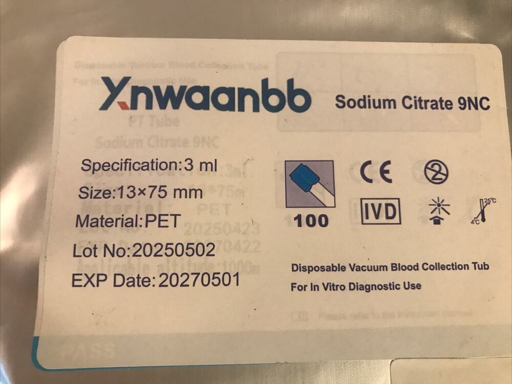 100 Vacutainers Buffered Sodium Citrate Blood Collection Tubes (9NC) .3ml